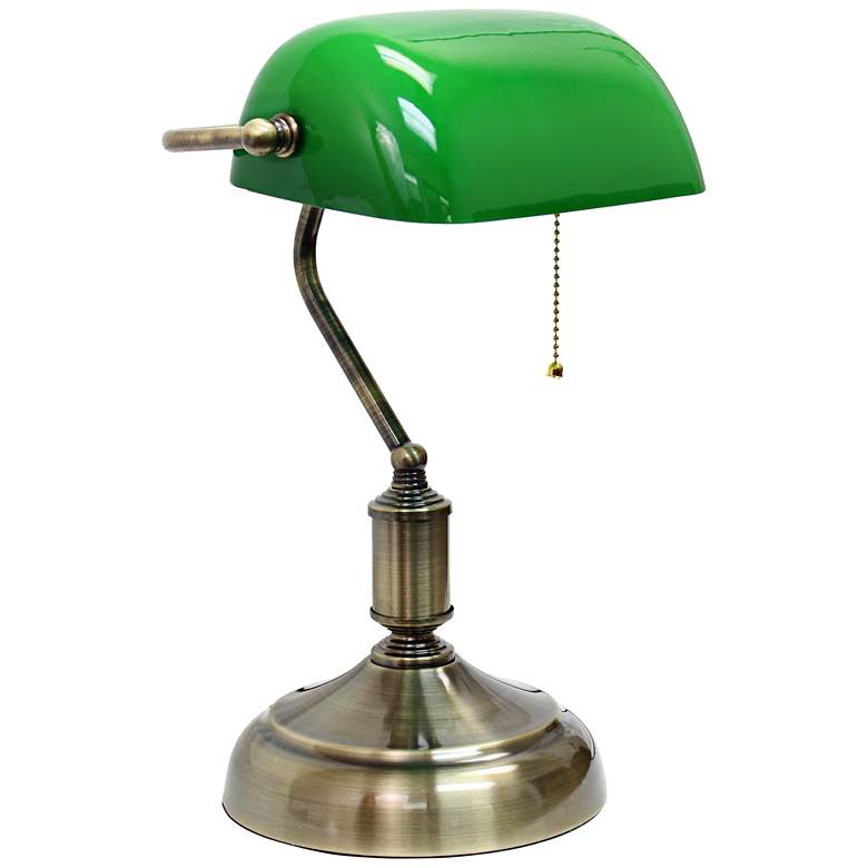 Locust Antique Nickel and Green Glass Banker&#39;s Desk Lamp