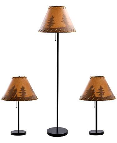 Lodge Black 3-Piece Floor and Table Lamp Set