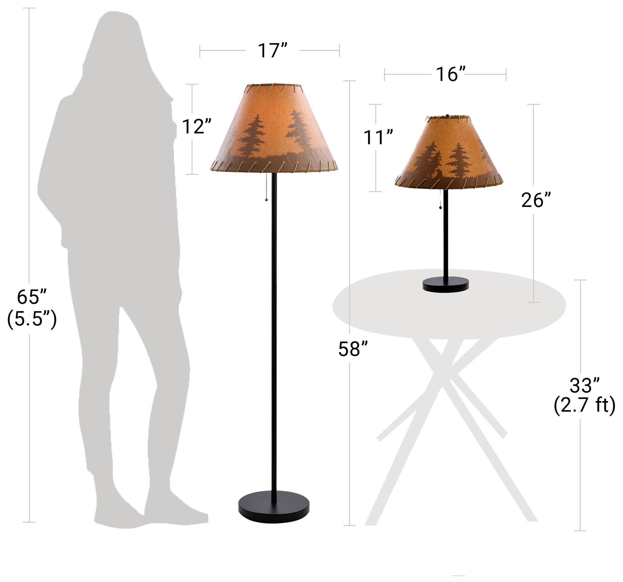 Lodge Black 3-Piece Floor and Table Lamp Set