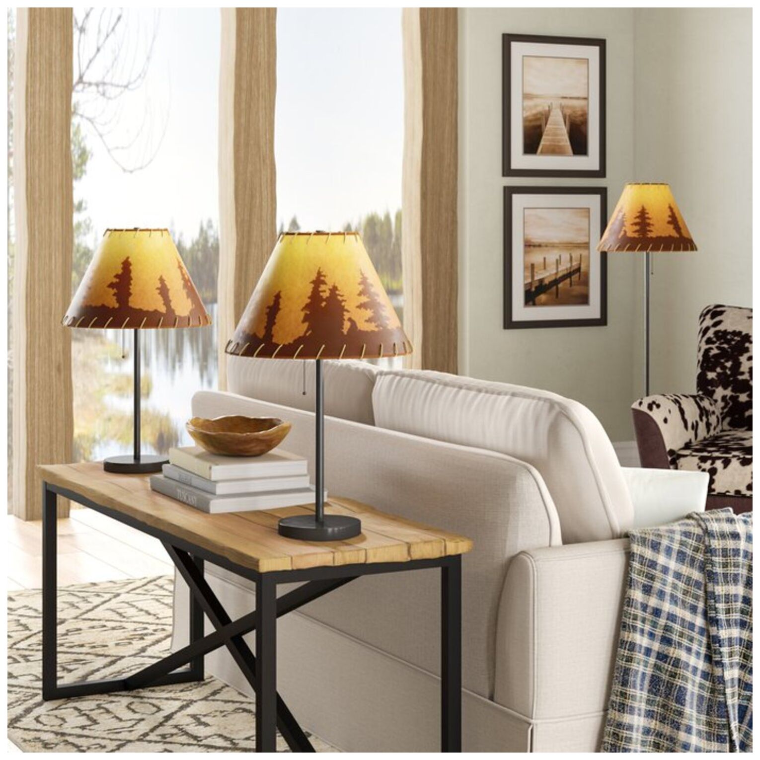 Lodge Black 3-Piece Floor and Table Lamp Set