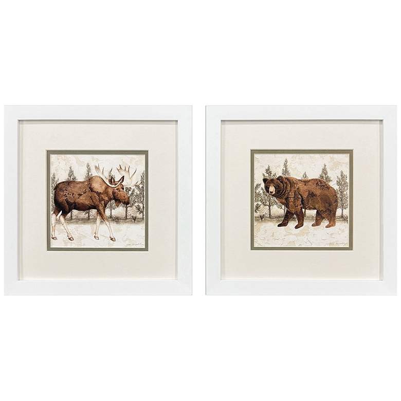 Image 1 Lodge Moose Bear 11"W x 11"H Modern Framed Art Set of 2