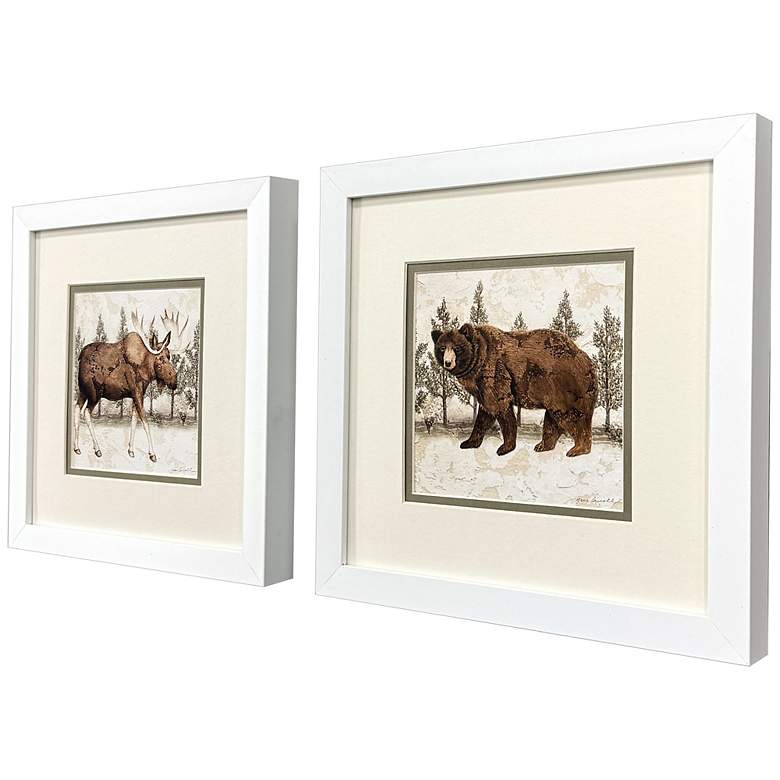 Image 2 Lodge Moose Bear 11"W x 11"H Modern Framed Art Set of 2 more views