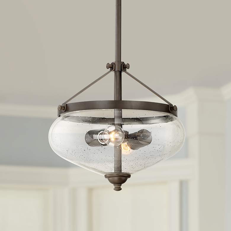 Image 1 Lodi 14" Wide Oil-Rubbed Bronze 2-Light Metal Pendant
