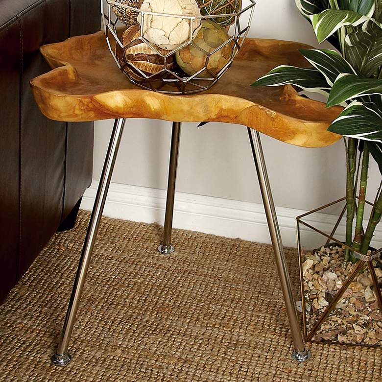 Image 1 Lodi 27" Wide Brown Teak Wood Live Edge Top Accent Table