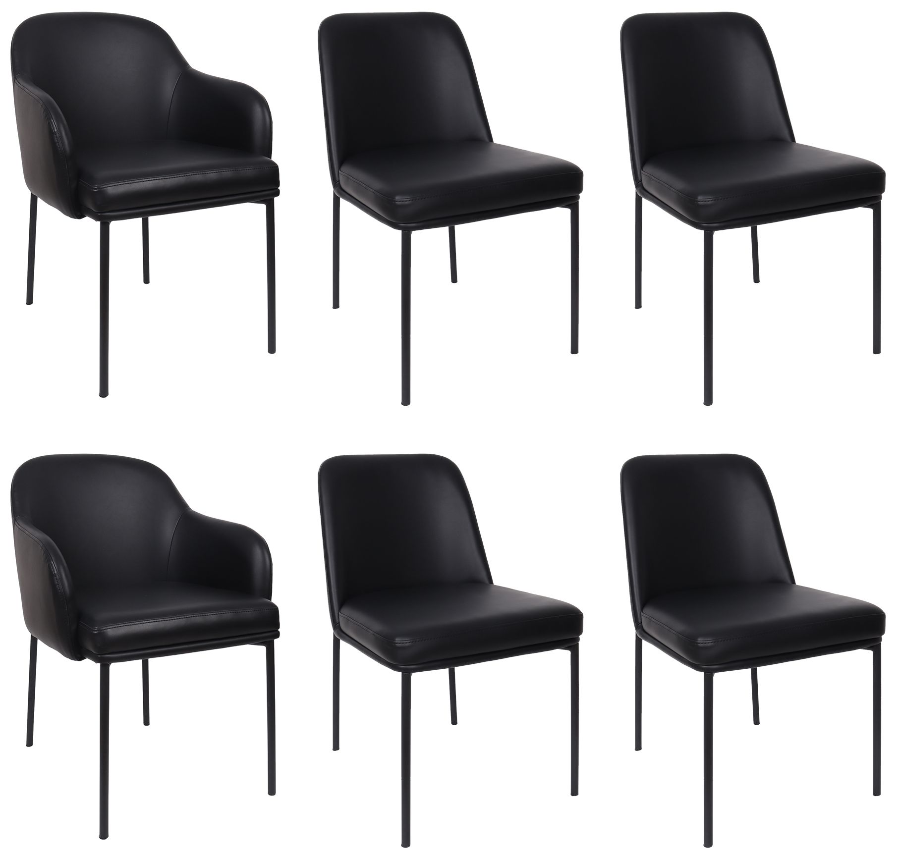 Loft Contemporary Vegan Leather Metal Armchair in Black - Set of 2