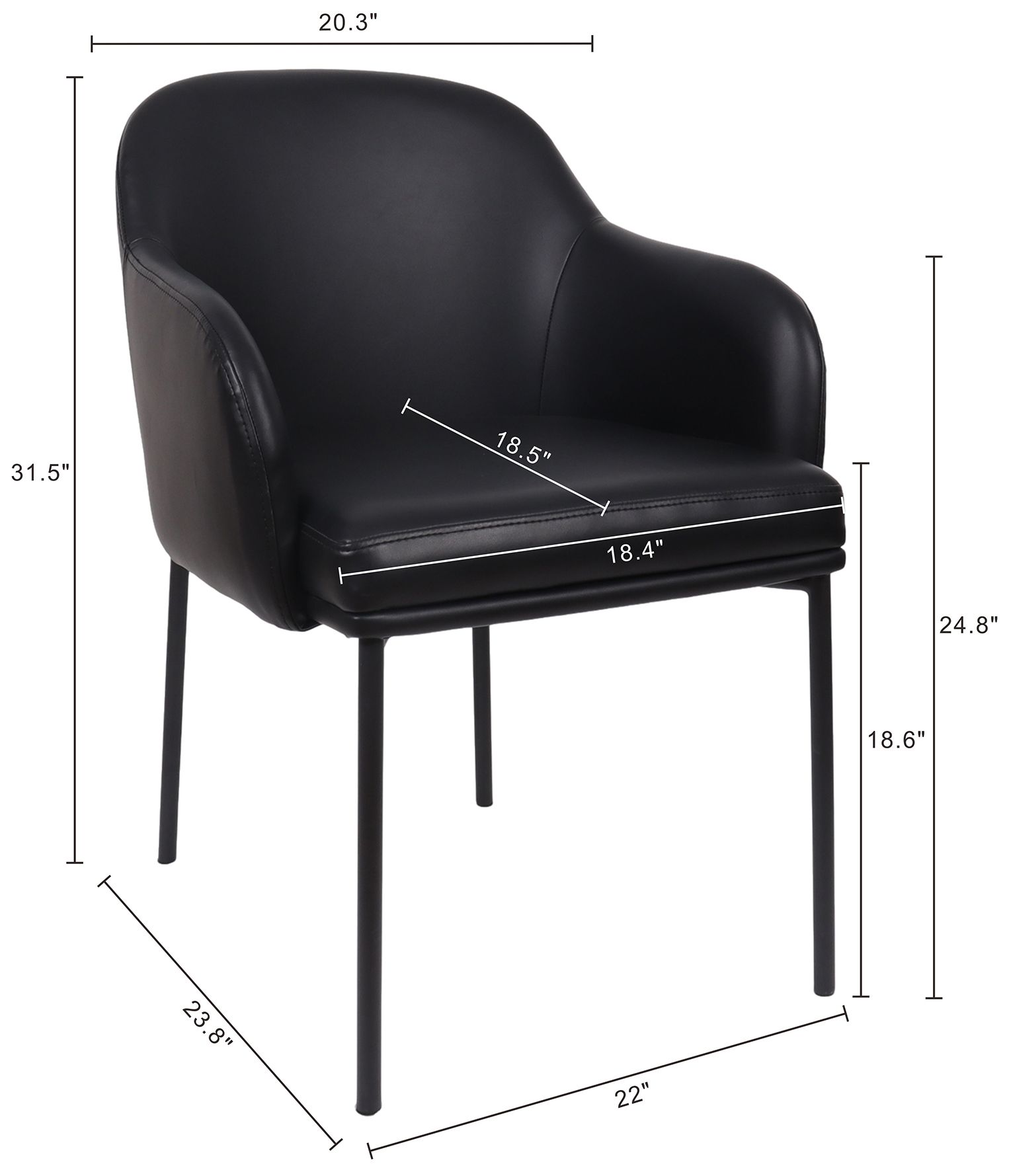 Image 5 Loft Contemporary Vegan Leather Metal Armchair in Black - Set of 2 more views