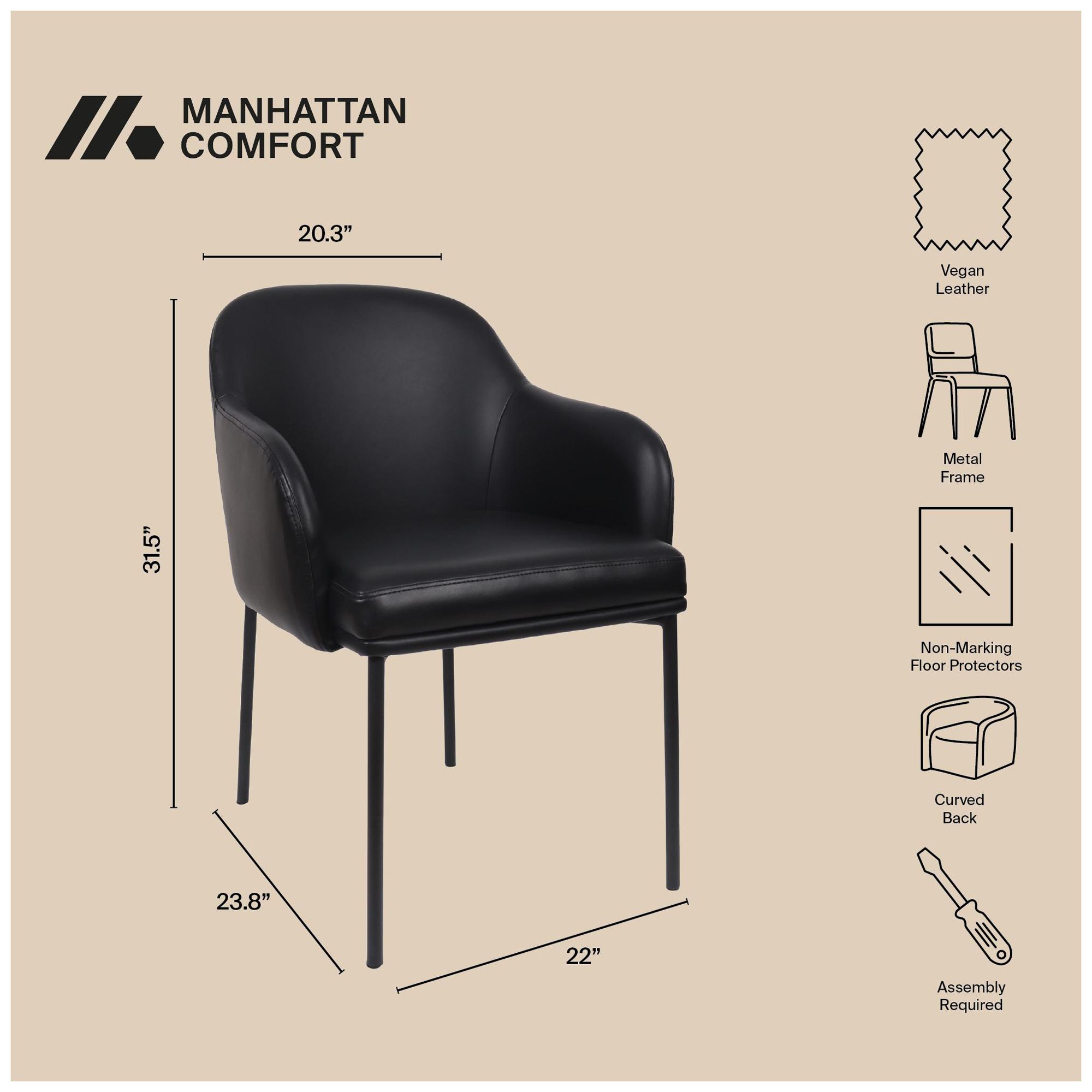 Image 6 Loft Contemporary Vegan Leather Metal Armchair in Black - Set of 2 more views