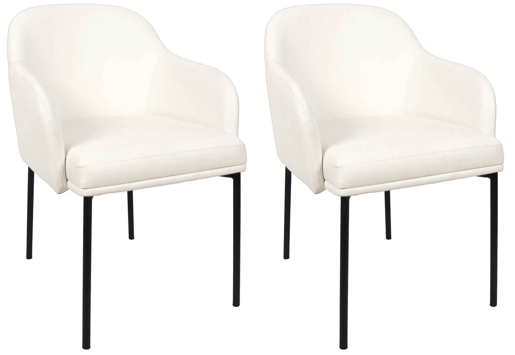 Image 2 Loft Contemporary Vegan Leather Metal Armchair in Ivory - Set of 2