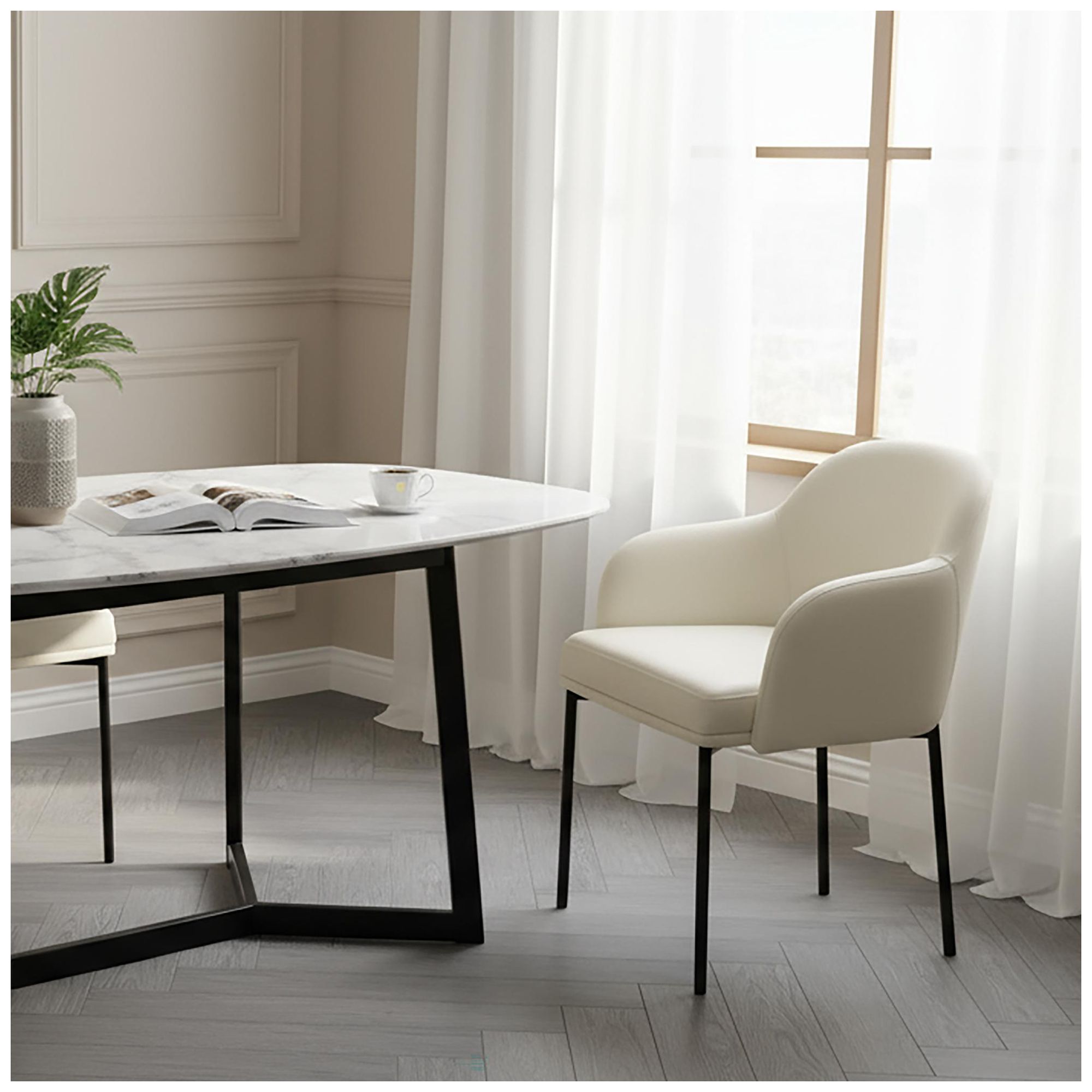 Image 4 Loft Contemporary Vegan Leather Metal Armchair in Ivory - Set of 2 more views