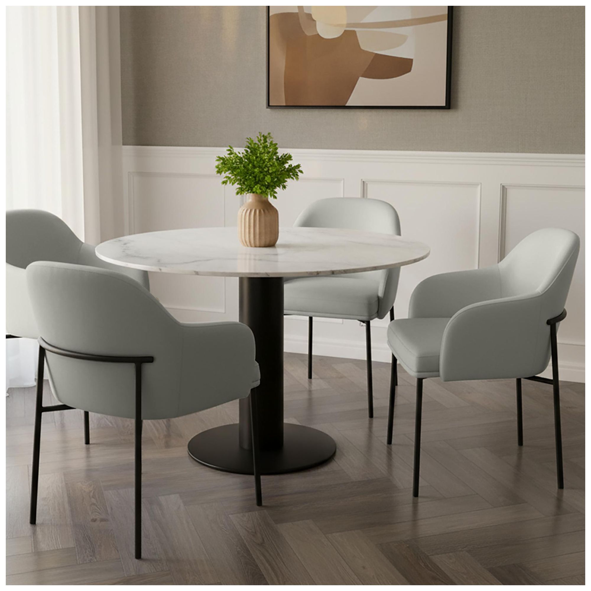 Image 4 Loft Contemporary Vegan Leather Metal Armchair in Stone Gray - Set of 2 more views