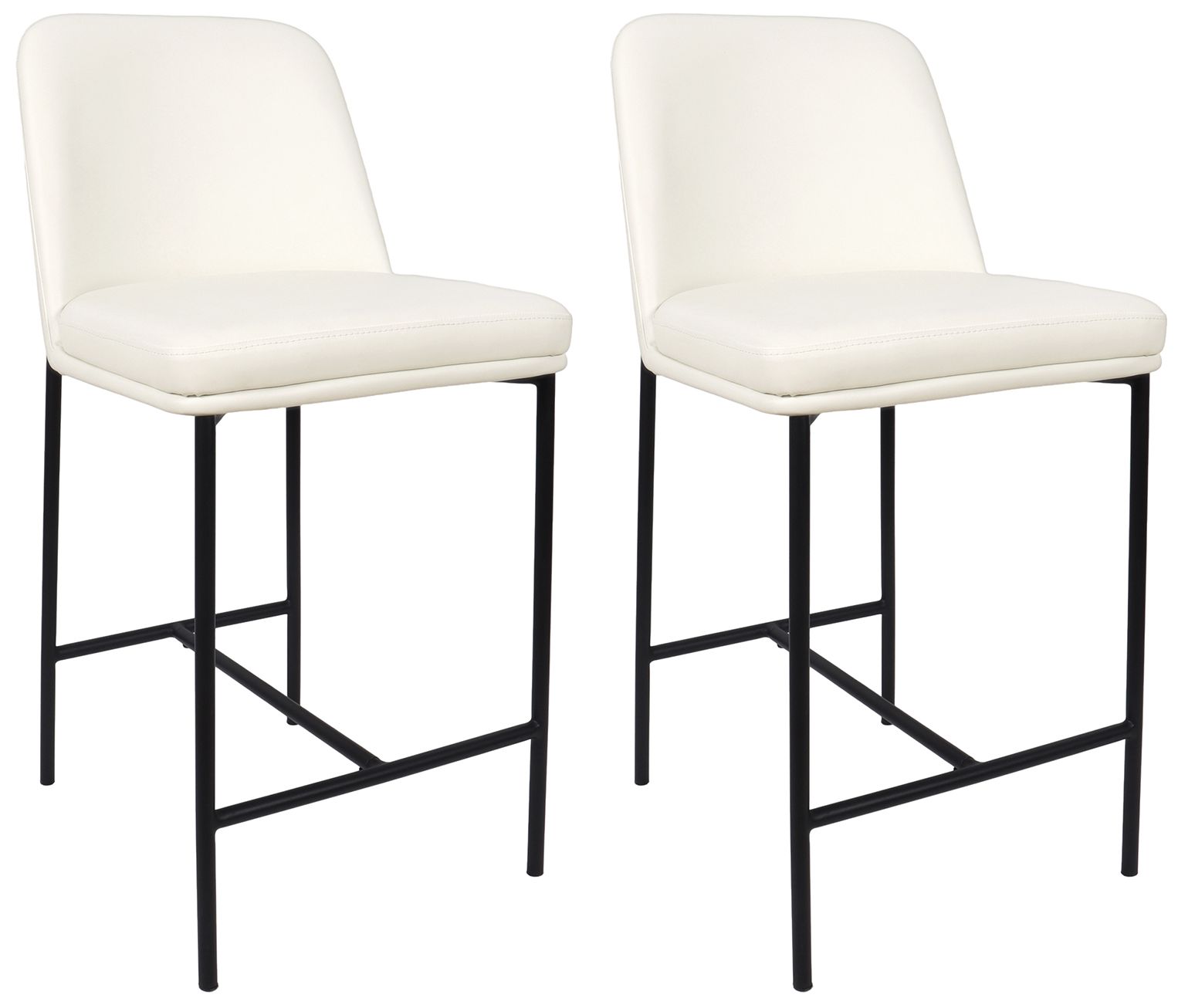 Image 2 Loft Contemporary Vegan Leather Metal Counter Stool in Ivory - Set of 2
