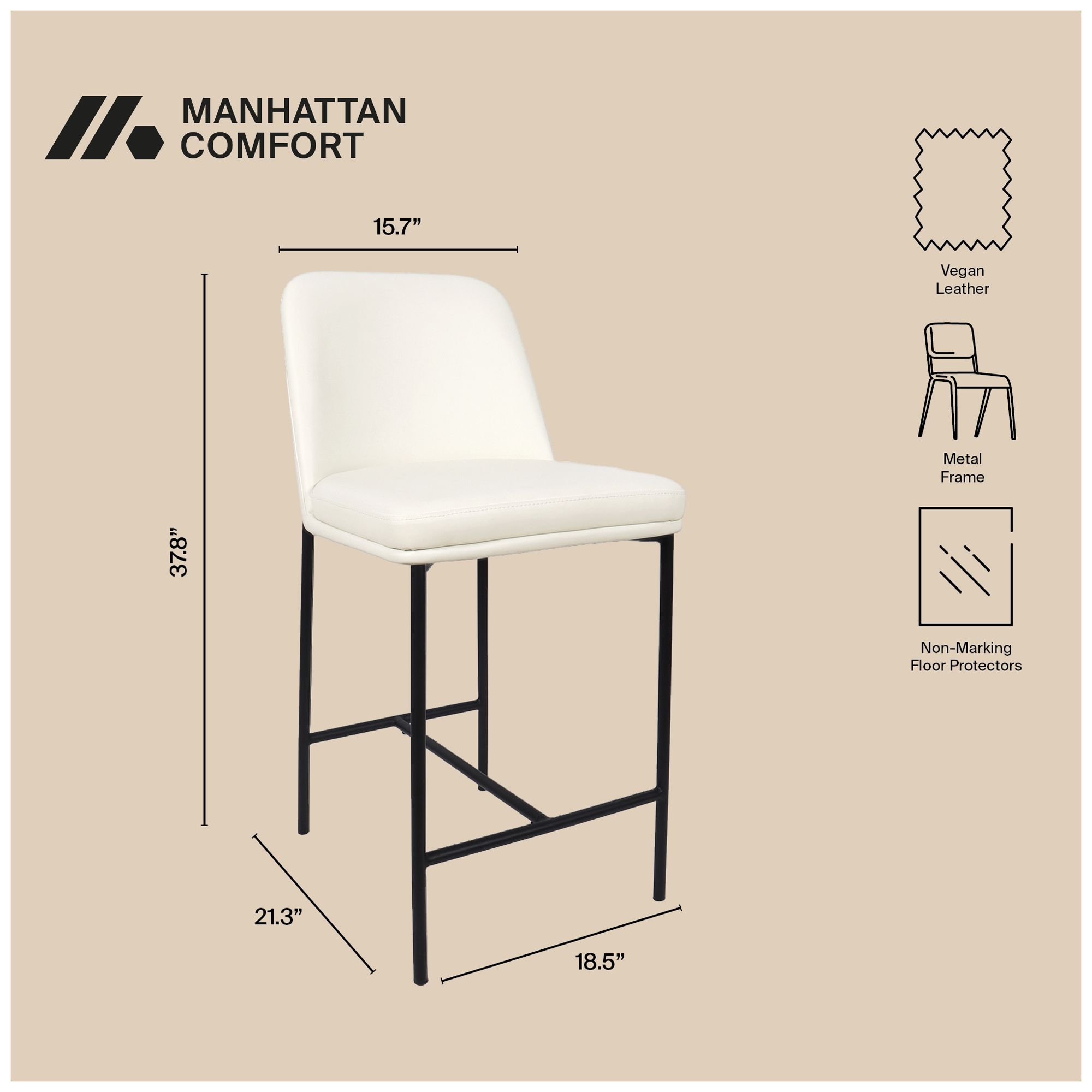 Image 5 Loft Contemporary Vegan Leather Metal Counter Stool in Ivory - Set of 2 more views