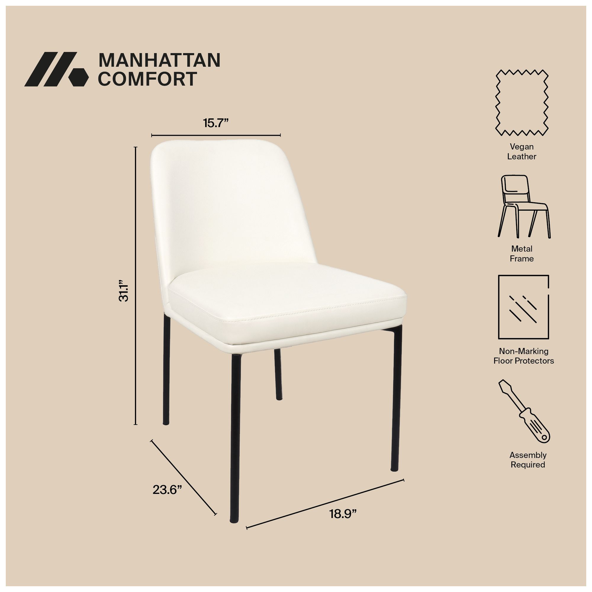 Image 5 Loft Contemporary Vegan Leather Metal Side Chair in Ivory - Set of 2 more views