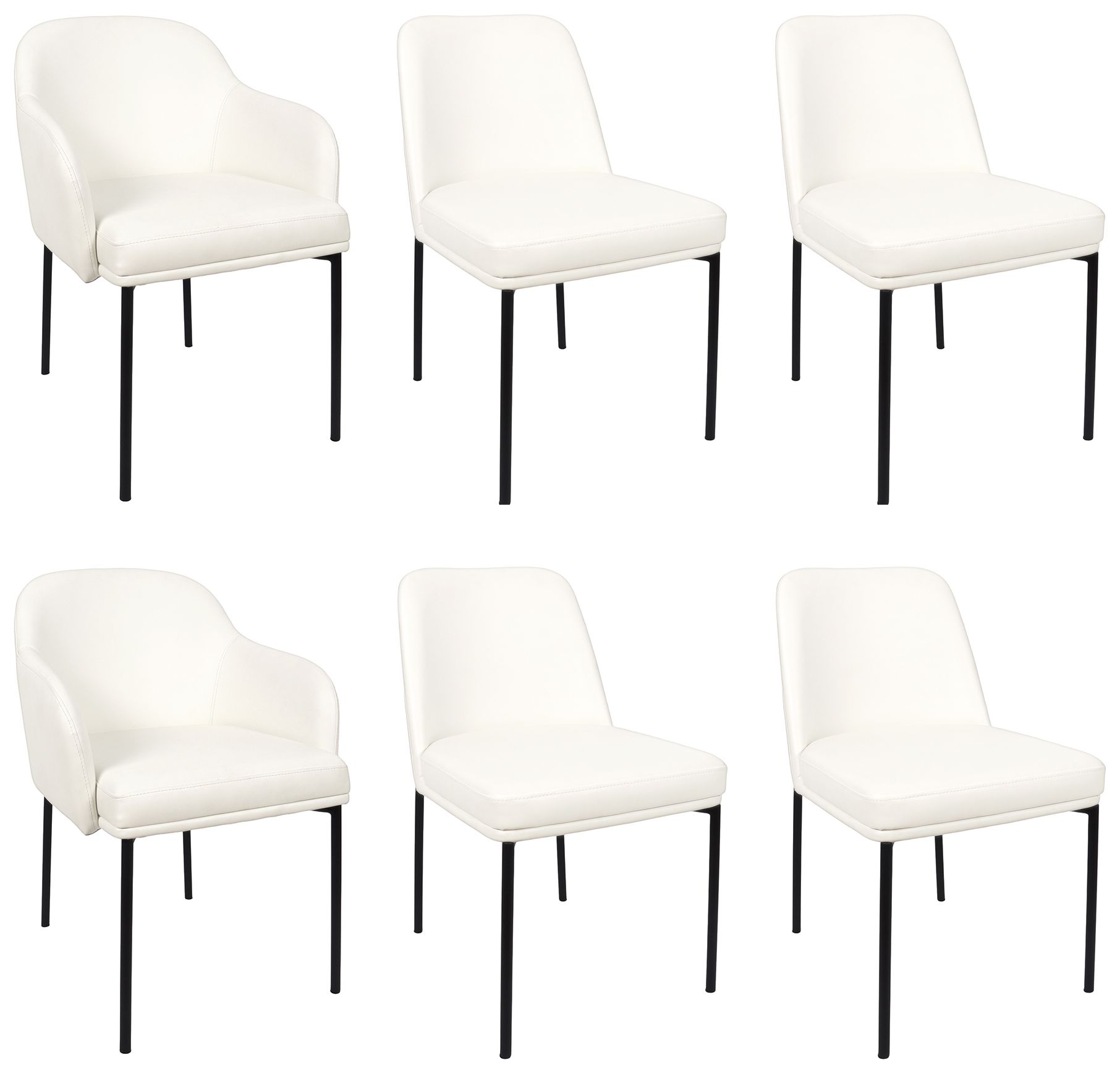 Loft Contemporary Vegan Leather Metal Side Chair in Ivory - Set of 2