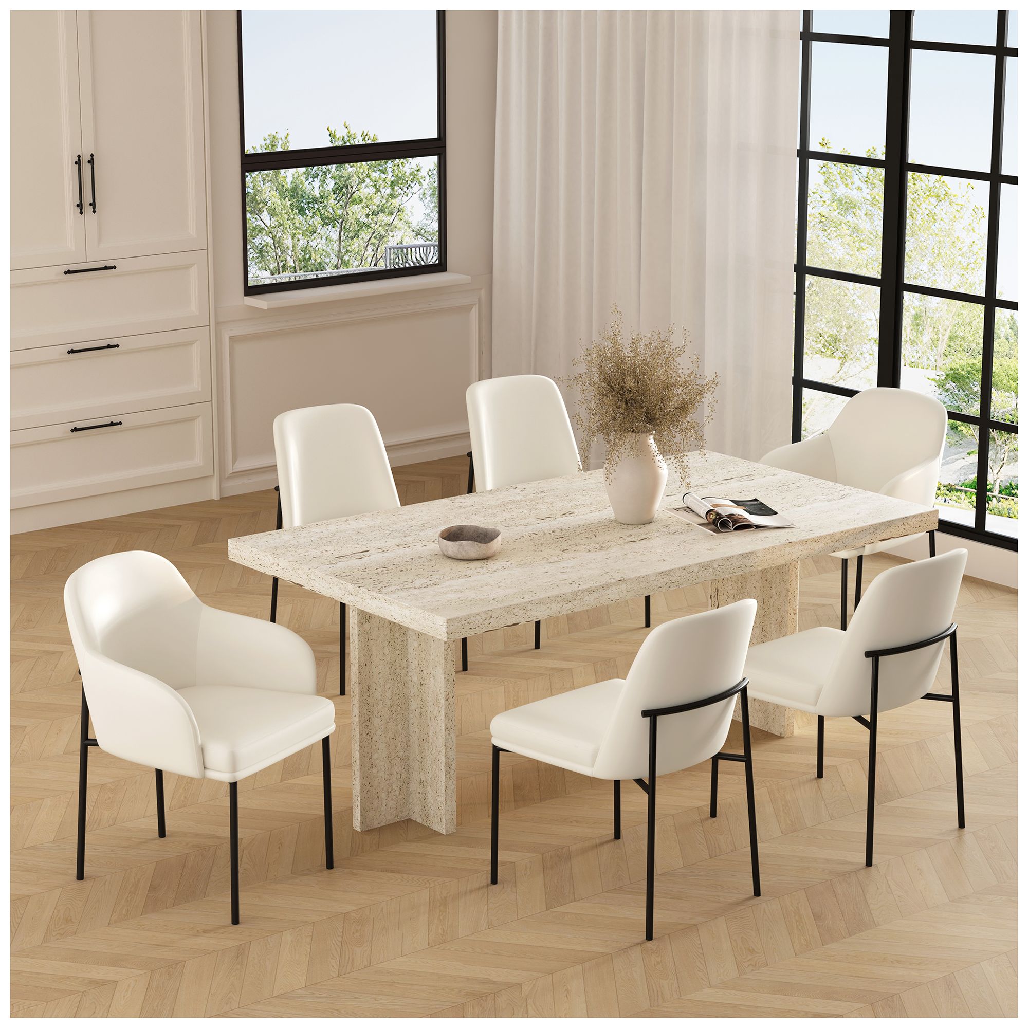 Loft Contemporary Vegan Leather Metal Side Chair in Ivory - Set of 2