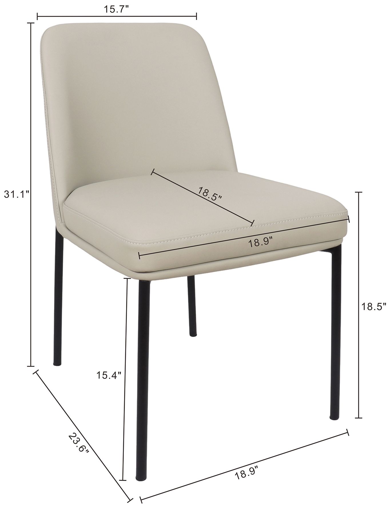 Image 4 Loft Contemporary Vegan Leather Metal Side Chair in Stone Gray - Set of 2 more views