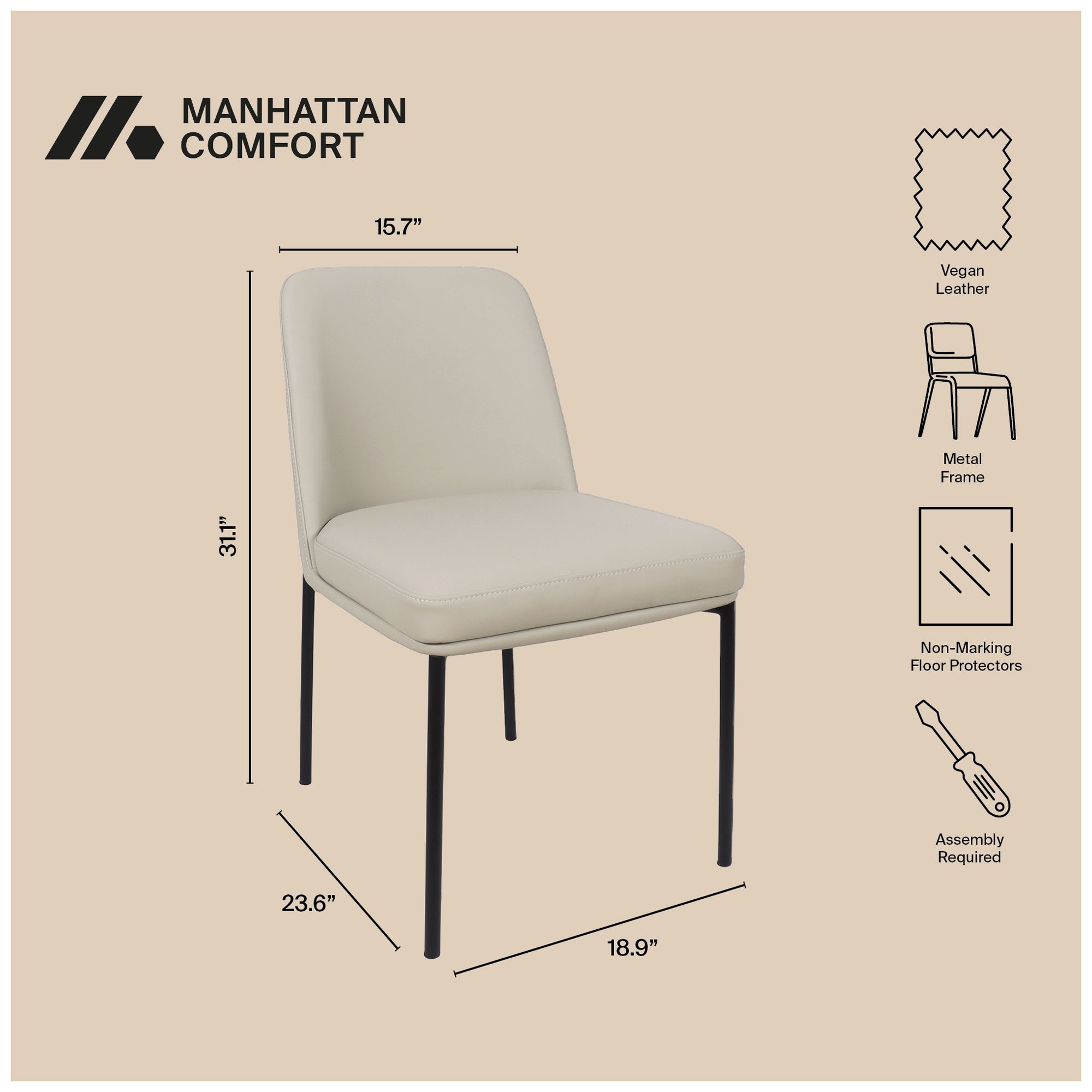 Image 5 Loft Contemporary Vegan Leather Metal Side Chair in Stone Gray - Set of 2 more views