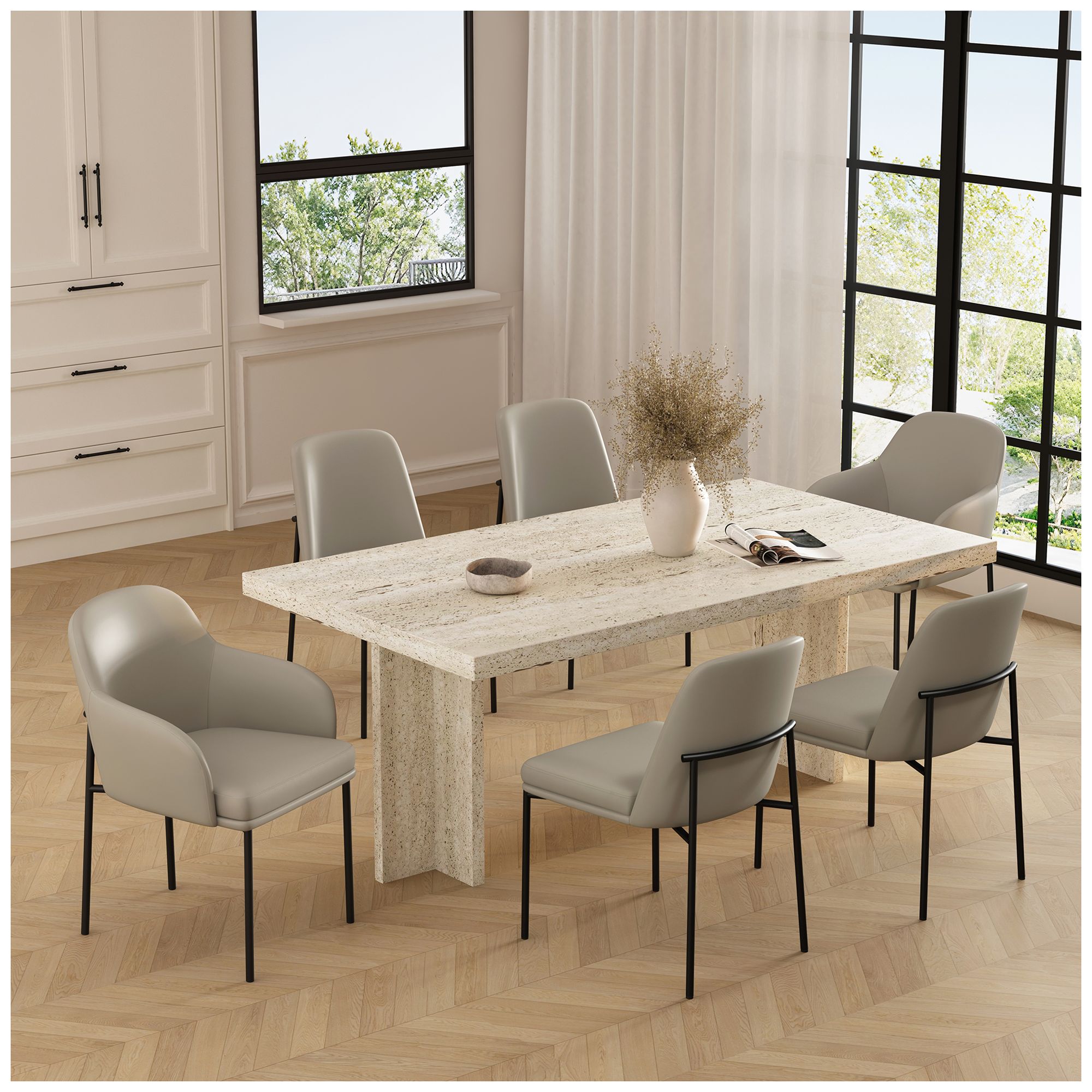 Loft Contemporary Vegan Leather Metal Side Chair in Stone Gray - Set of 2