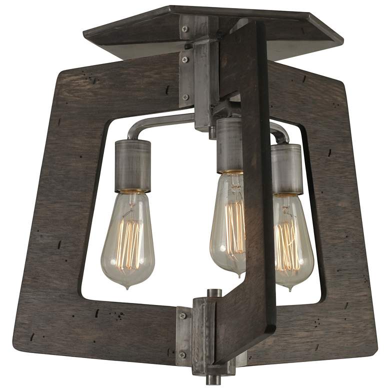 Image 1 Lofty 18 1/2" Wide Faux Zebrawood and Steel Ceiling Light