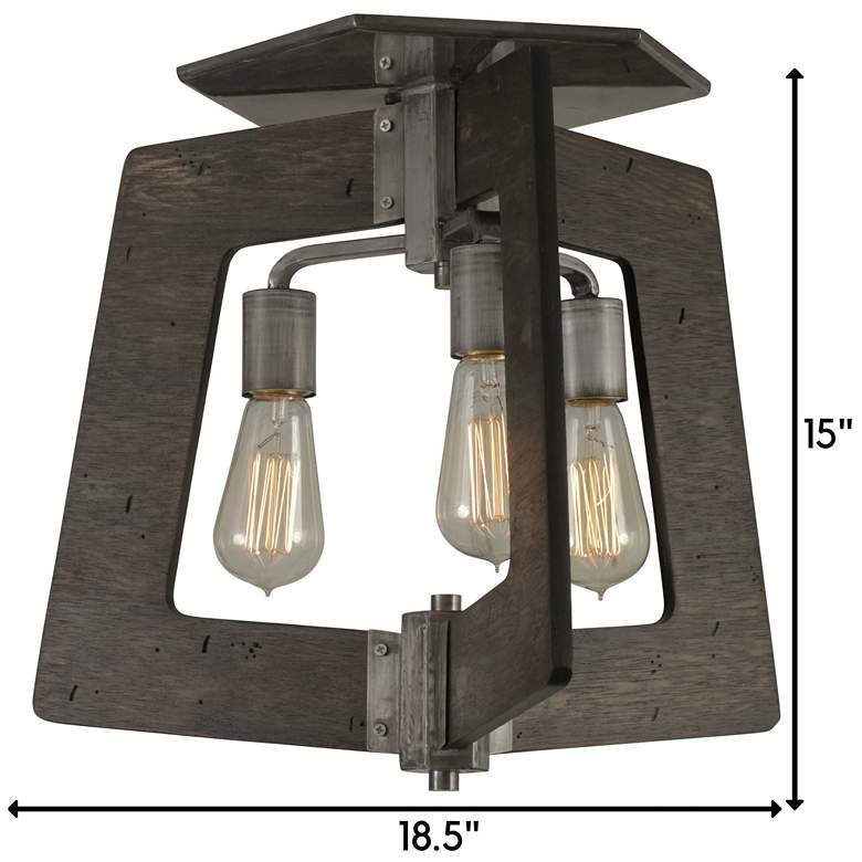 Lofty 18 1/2&quot; Wide Faux Zebrawood and Steel Ceiling Light more views