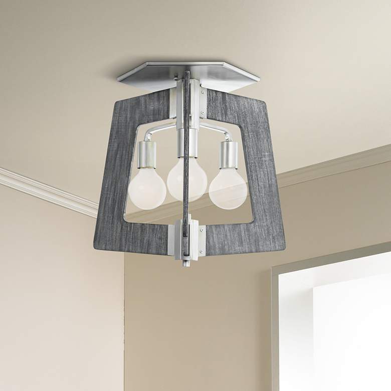 Image 1 Lofty 18 1/2" Wide Silverado and Gray 3-Light Ceiling Light