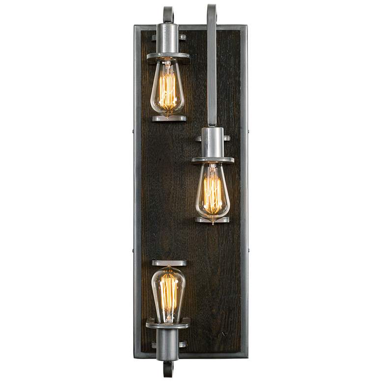 Image 1 Lofty 25 1/2" High Steel and Faux Zebrawood 3-Light Wall Sconce