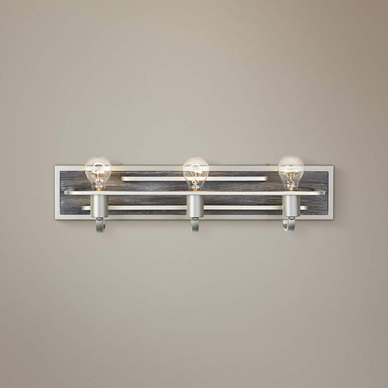 Image 1 Lofty 25 1/2 inch Wide 3-Light Silverado with Gray Wood Bath Light