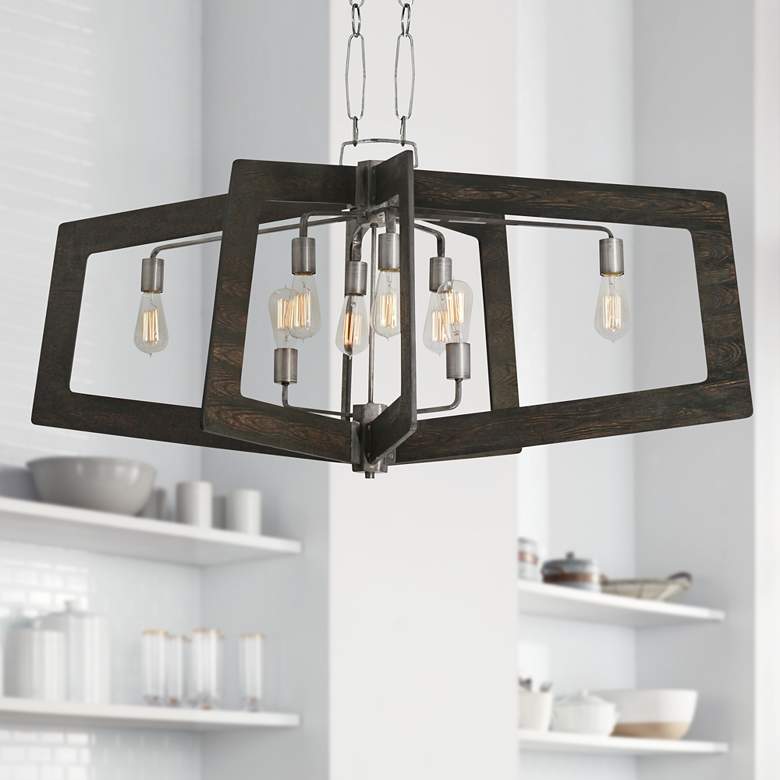 Image 1 Lofty 48" Wide Faux Zebrawood Kitchen Island Light Pendant