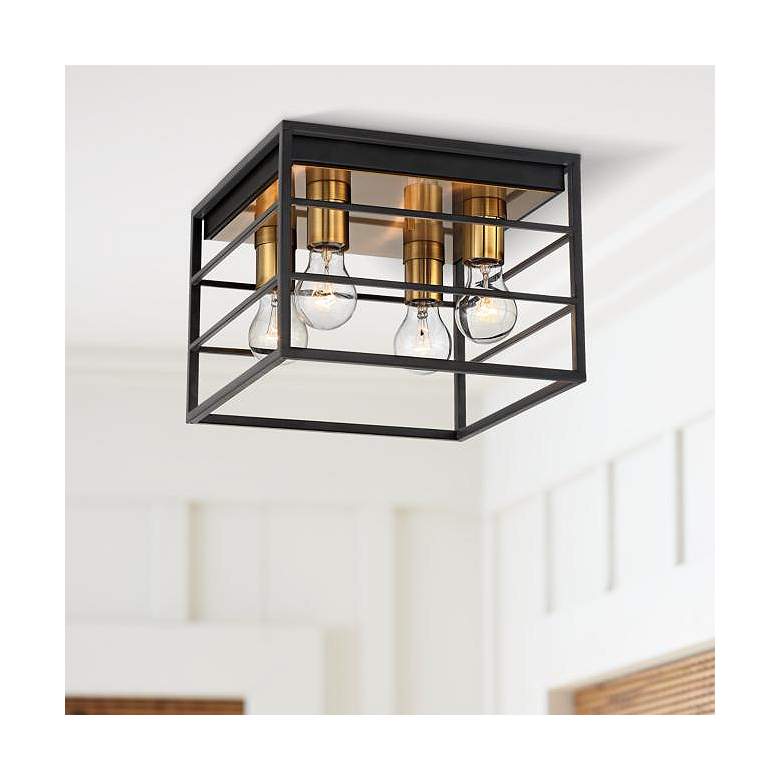 Image 1 Logan 11 3/4" Wide Black and Brass 4-Light Modern Ceiling Light