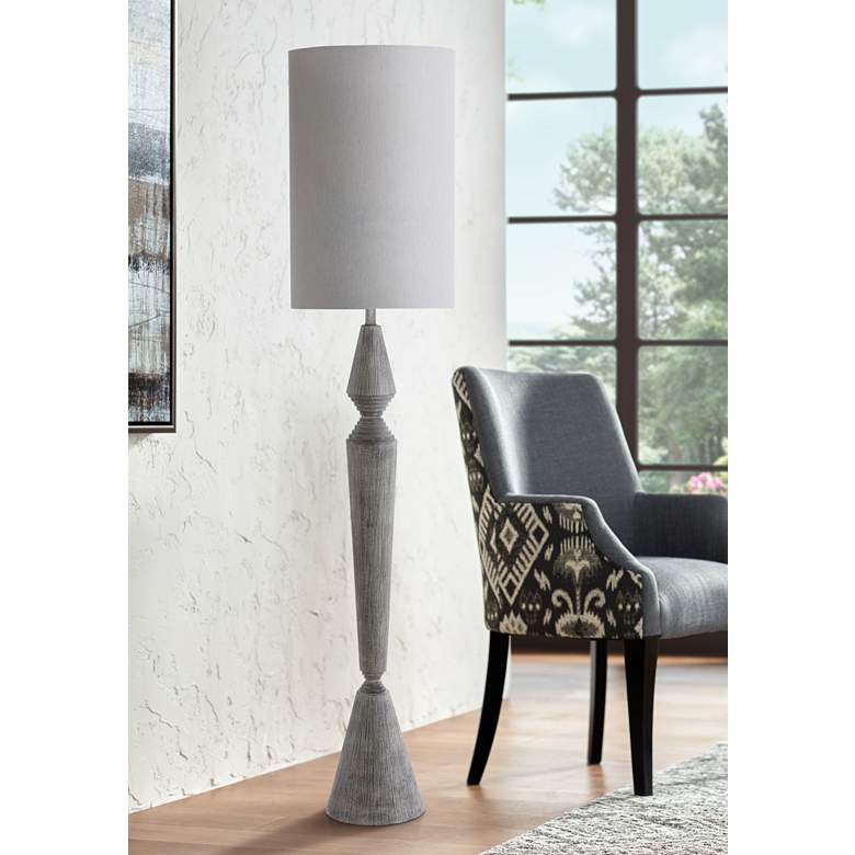 Image 1 Logan 67" High Gray Faux Wood Molded Column Floor Lamp