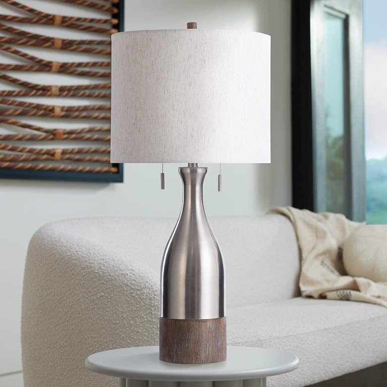 Image 1 Logan Brushed Steel Metal Bottle Table Lamp