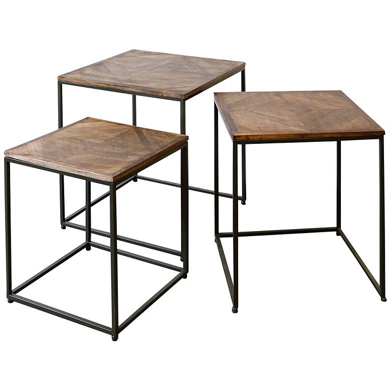 Image 1 Logan Natural Dark Wood Square Nested Side Tables Set of 3