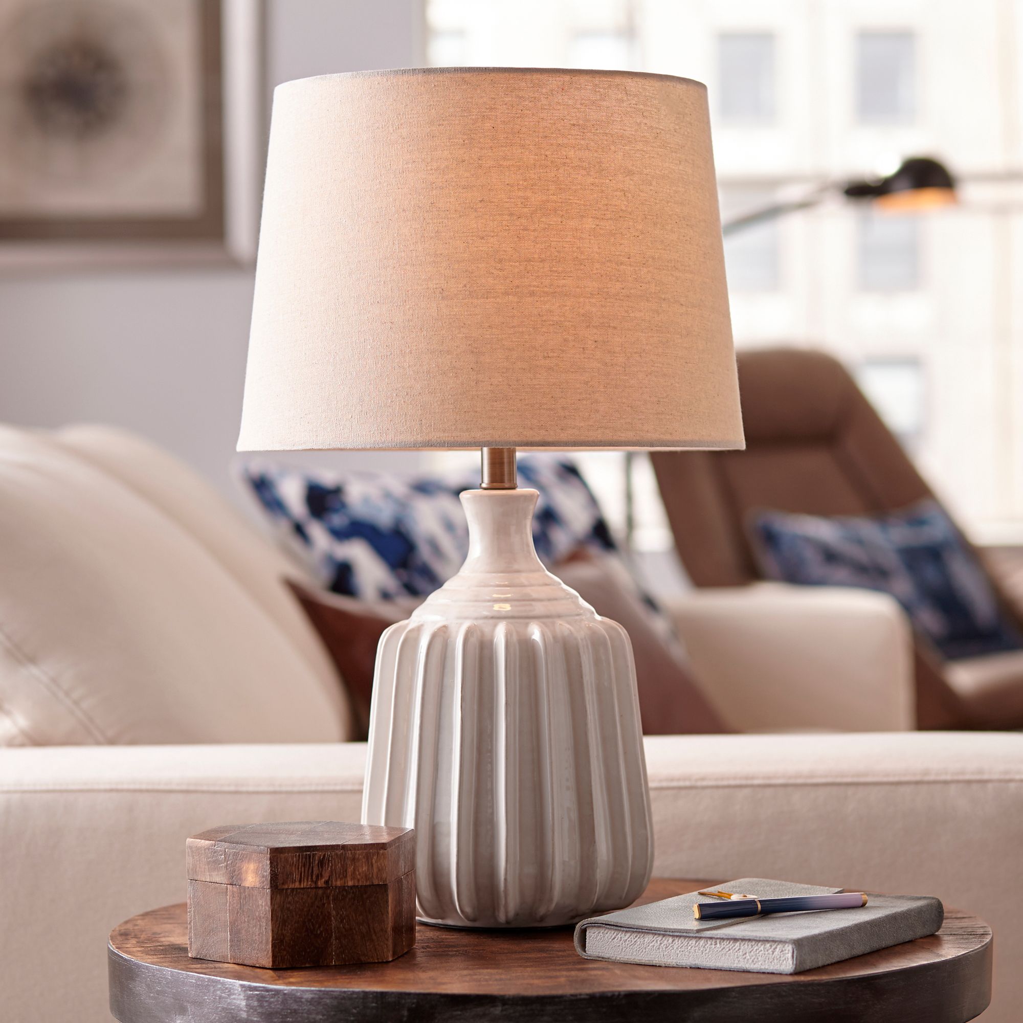 large ribbed ceramic table lamp