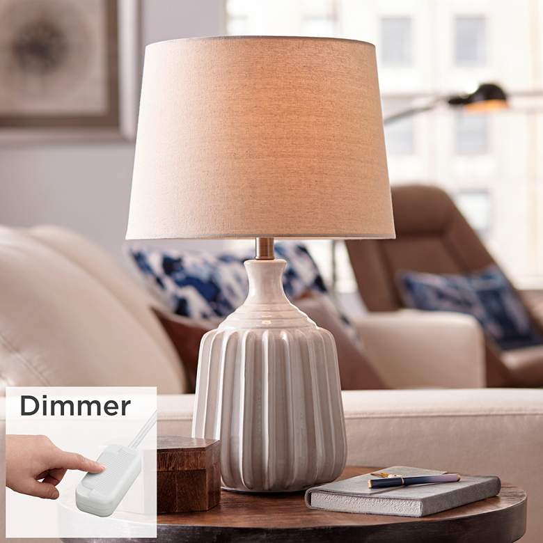 Image 1 Logan Ribbed Ceramic Modern Table Lamp with Table Top Dimmer