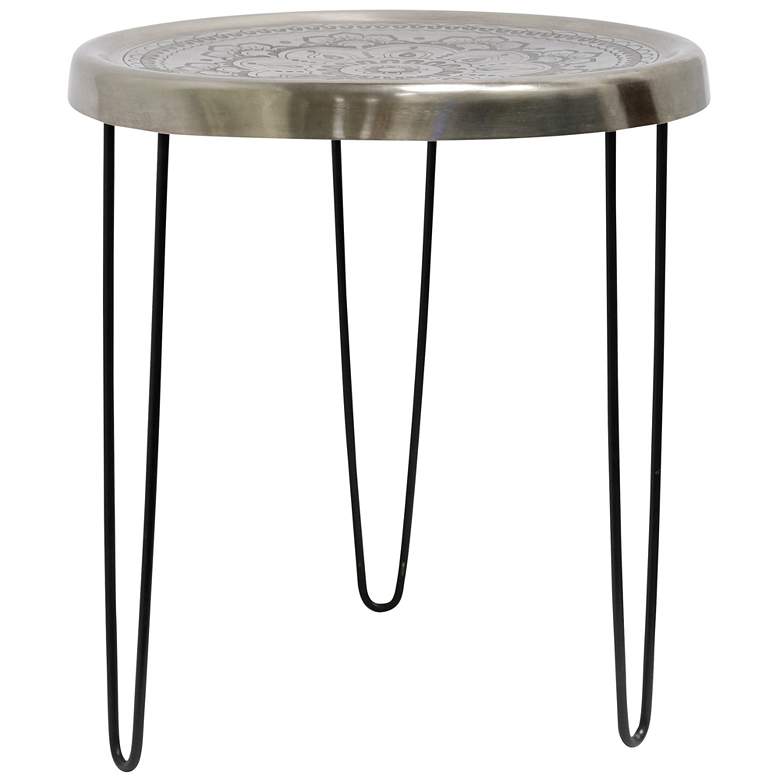 Image 1 Logan Round Silver and Black Side Accent Table with Black Paper Clip Legs