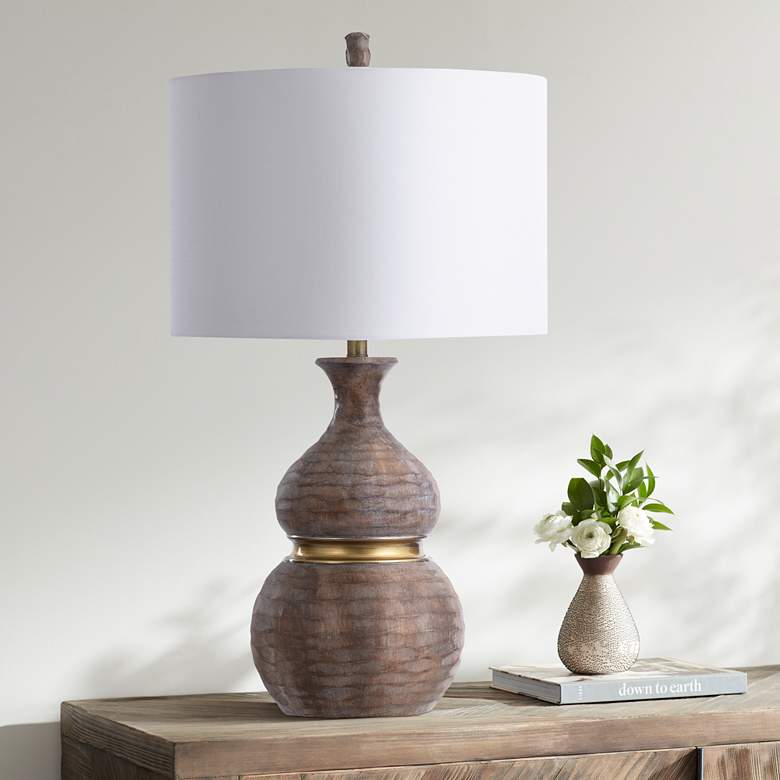 Image 1 Logan Wooden Brown Gourd Table Lamp