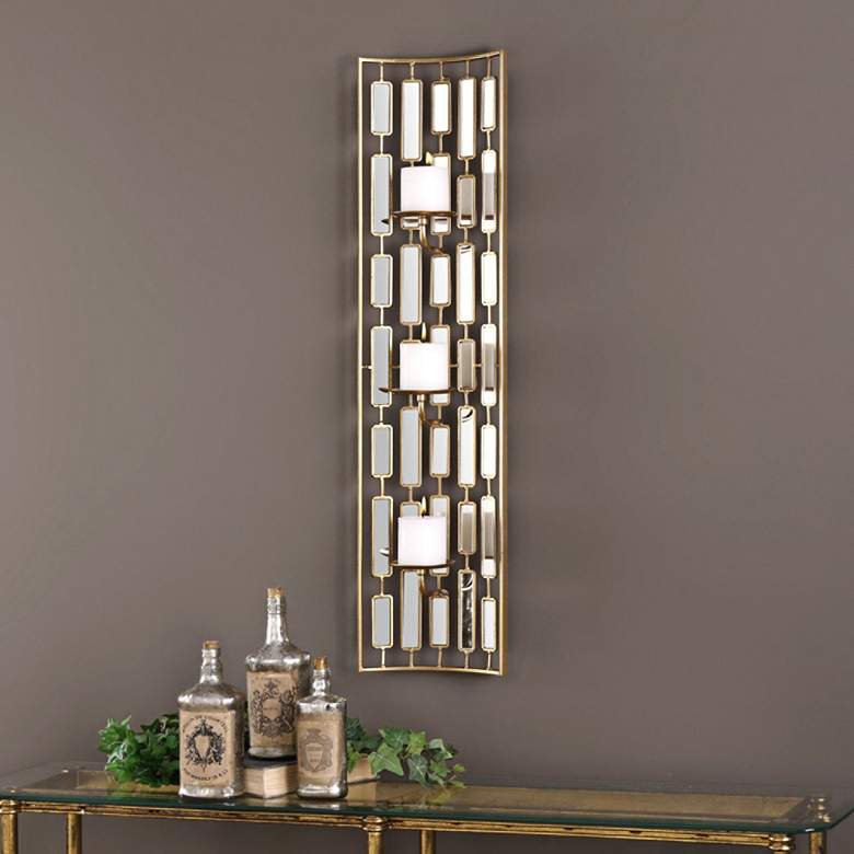 Image 1 Loire 38"H Gold Iron with Mirror Candle Holder Wall Sconce