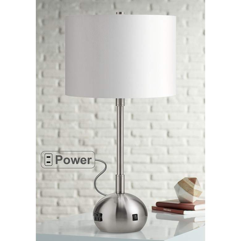 Image 1 Lola Brushed Nickel Table Lamp with Base Utility Plug