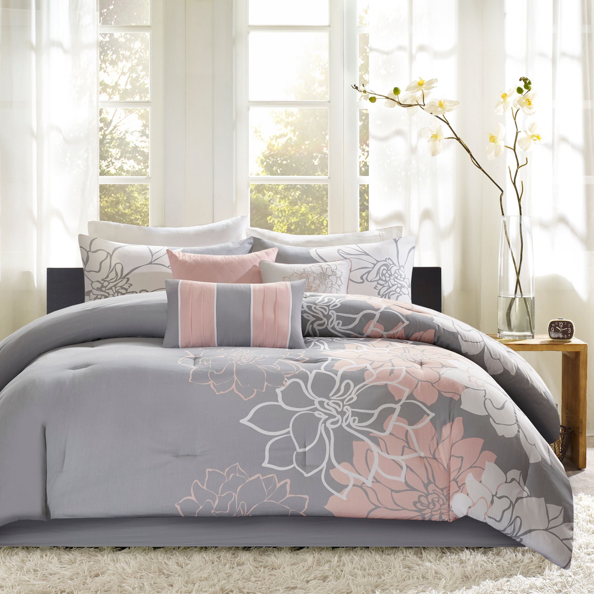 pink and grey comforter set