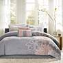 Thumbnail1 of Lola Gray and Peach Cotton Sateen King Floral 7-Piece Comforter Set