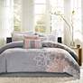 Lola Gray and Peach Floral Cal King 7-Piece Comforter Set