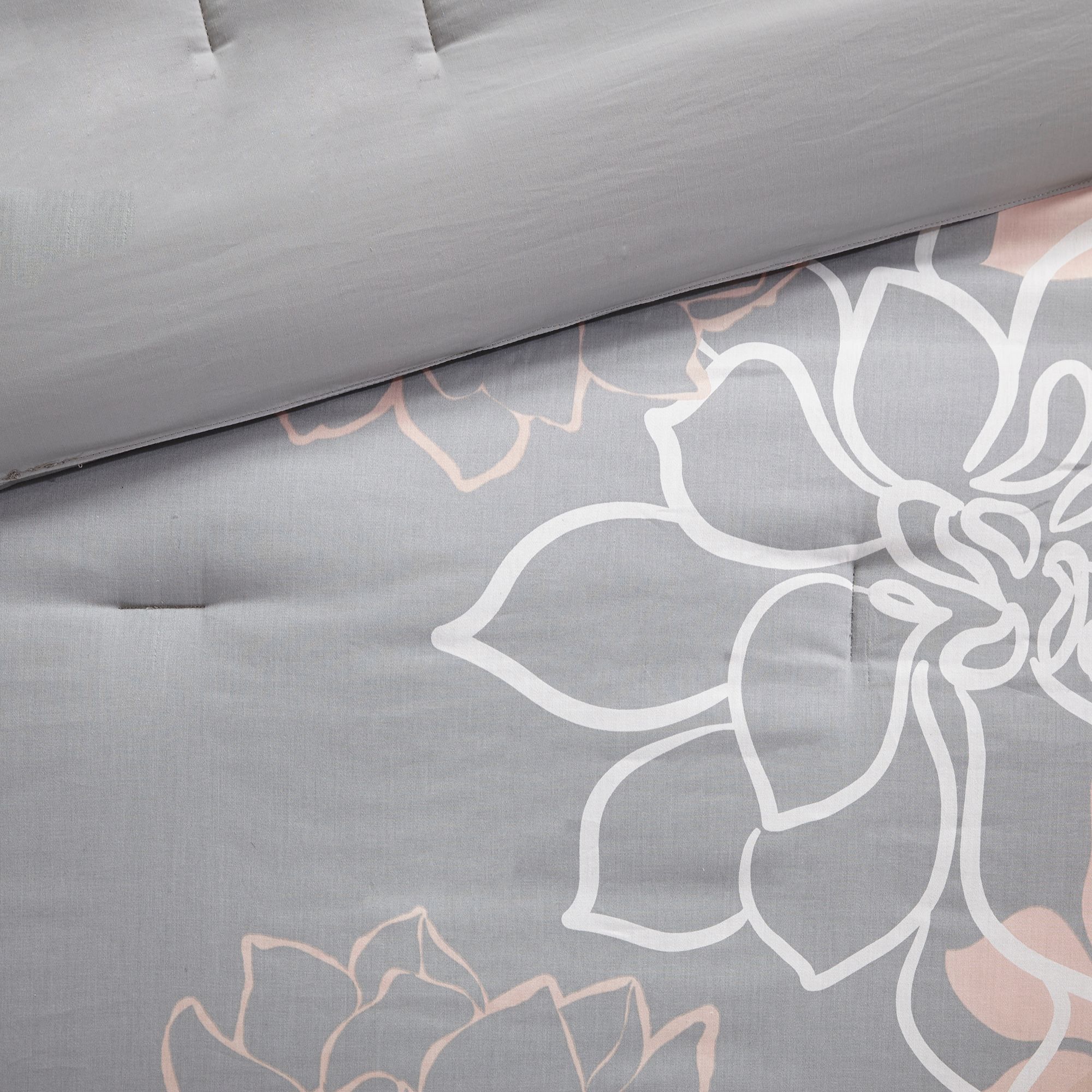 Lola Gray and Peach Floral Cotton Sateen Cal King 7-Piece Comforter Set