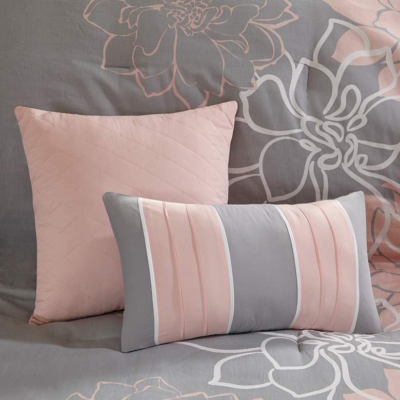 Image 3 Lola Gray and Peach Floral Cotton Sateen Queen 7-Piece Comforter Set more views