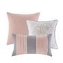 4_Lola Gray and Peach Floral Cotton Sateen Queen 7-Piece Comforter Set more views