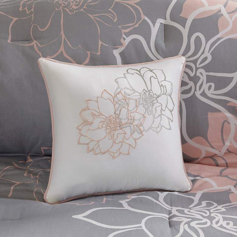 Image 5 Lola Gray and Peach Floral Cotton Sateen Queen 7-Piece Comforter Set more views