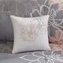 5_Lola Gray and Peach Floral Cotton Sateen Queen 7-Piece Comforter Set more views