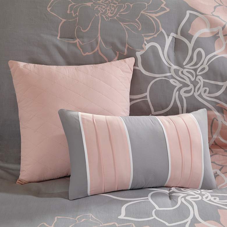 Image 3 Lola Gray and Peach Queen Floral 7-Piece Comforter Set more views
