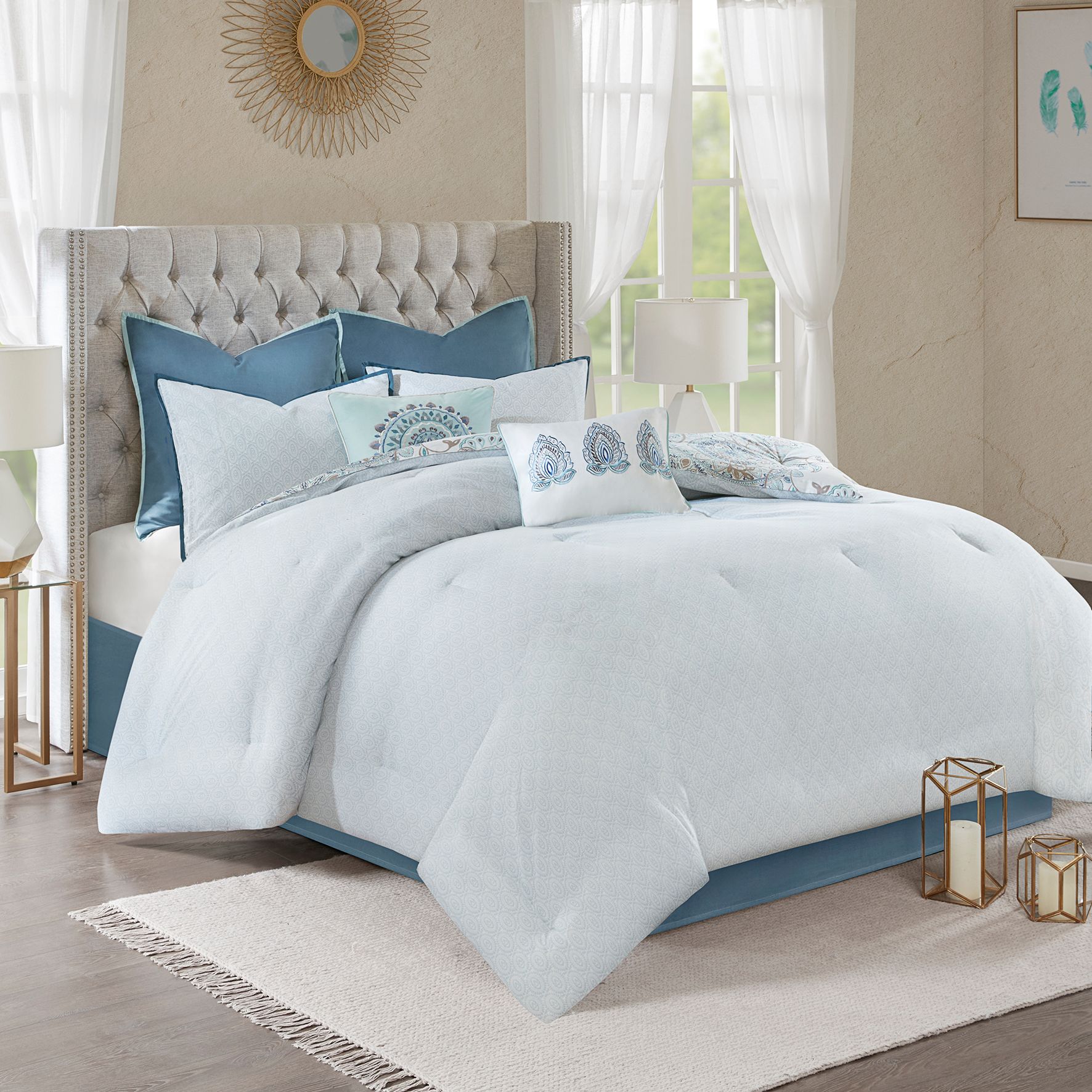 Thumbnail2 of Loleta Blue White 8-Piece Cal King Comforter Bed Set