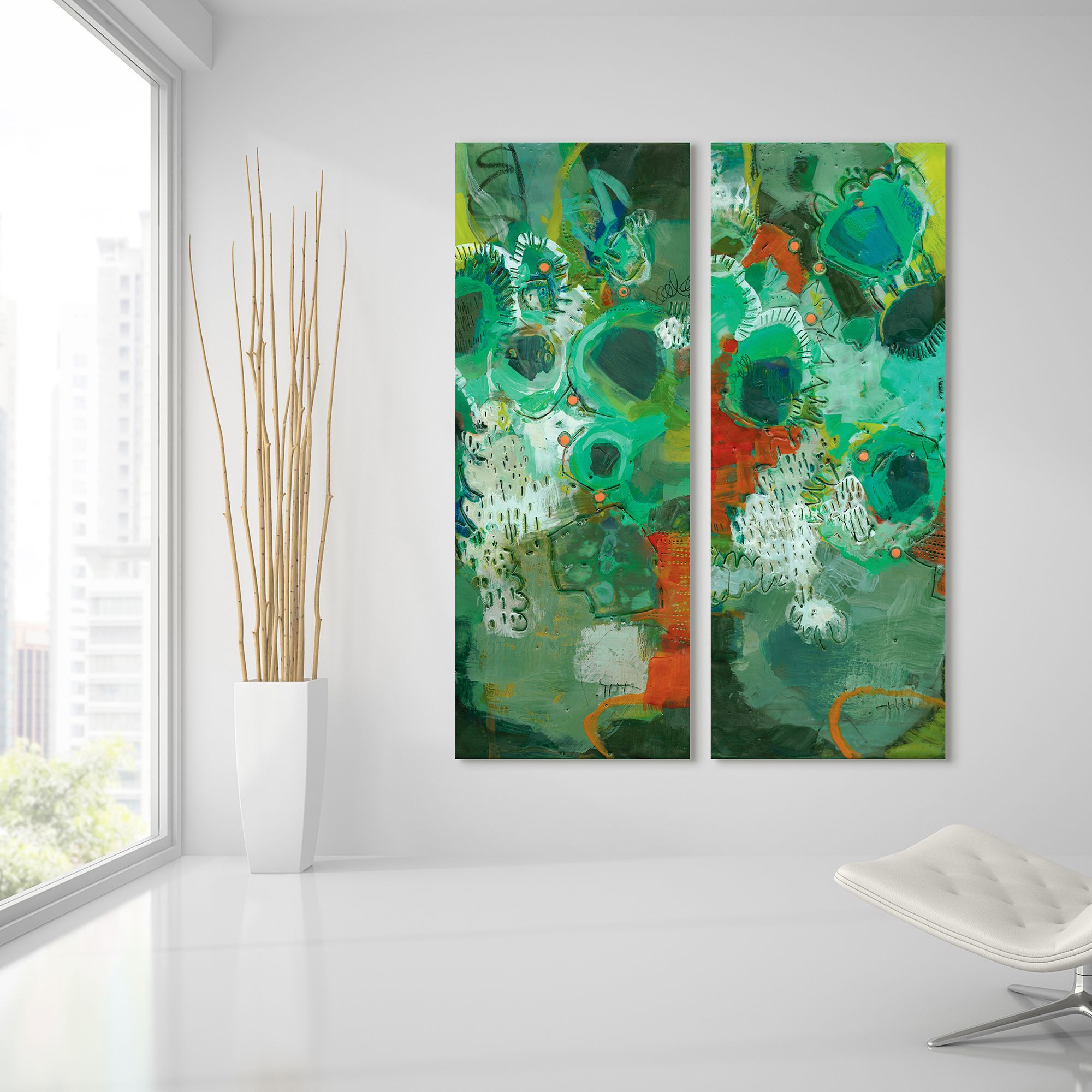 Lolly 63"H Free Floating Tempered 2-Piece Glass Wall Art Set in scene