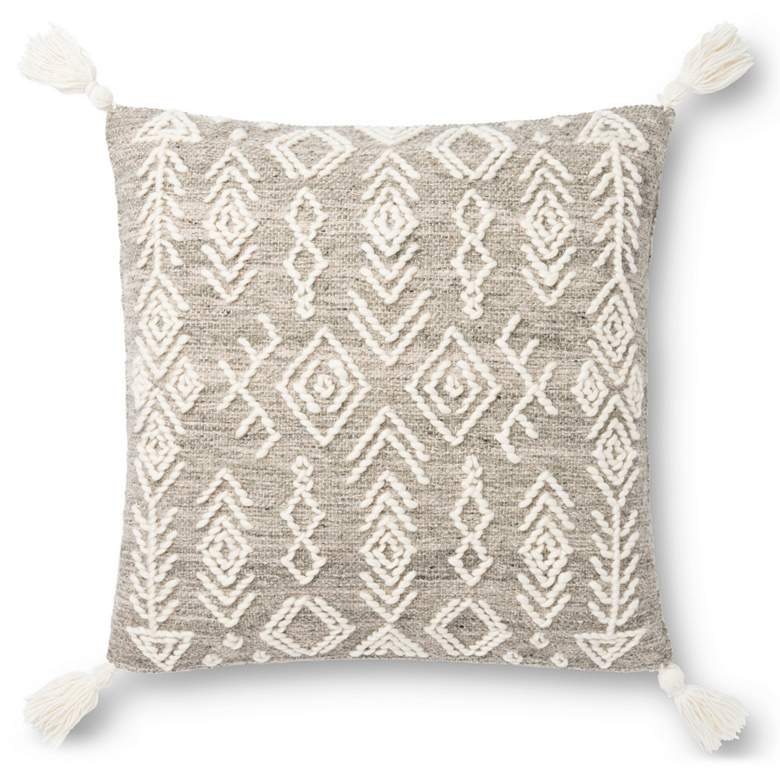 Image 1 Loloi Gray and Ivory Tribal 22" Square Throw Pillow